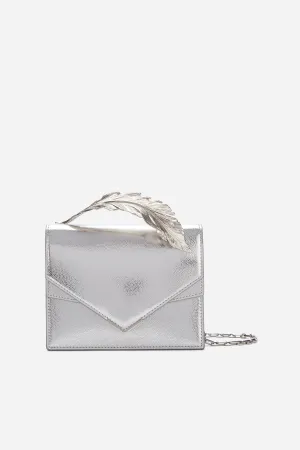Silver Nappa and Caviar Calf Leather With Silver Feather