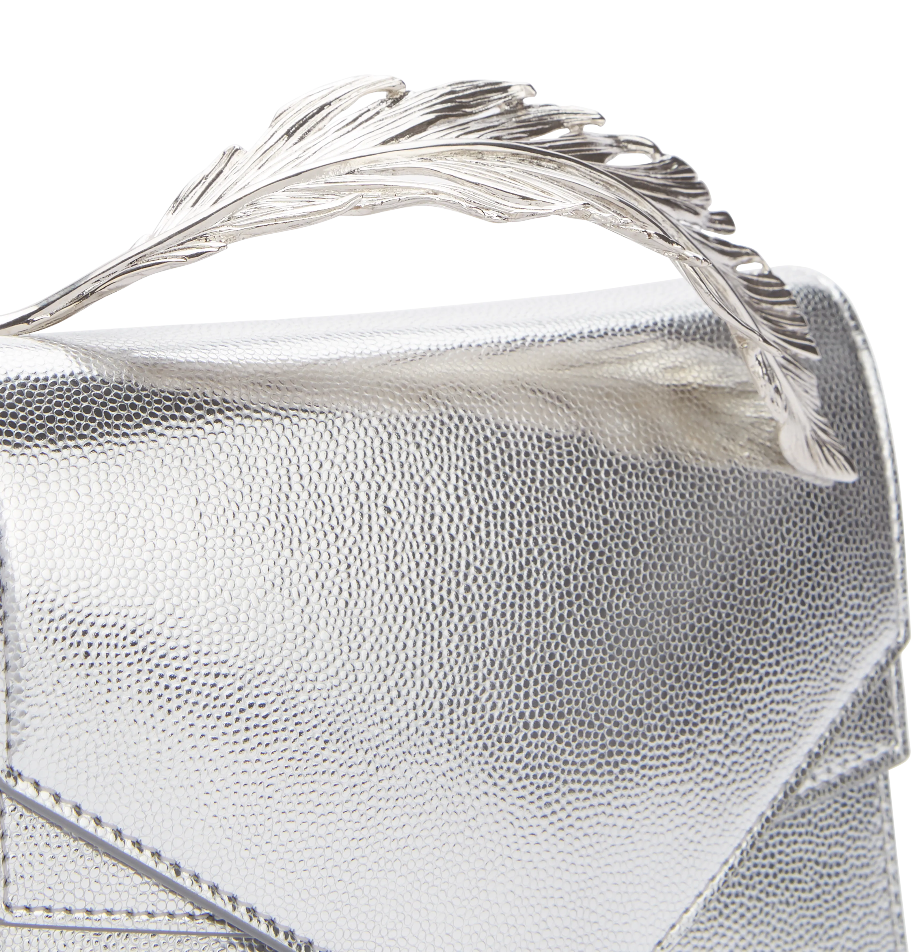 Silver Nappa and Caviar Calf Leather With Silver Feather