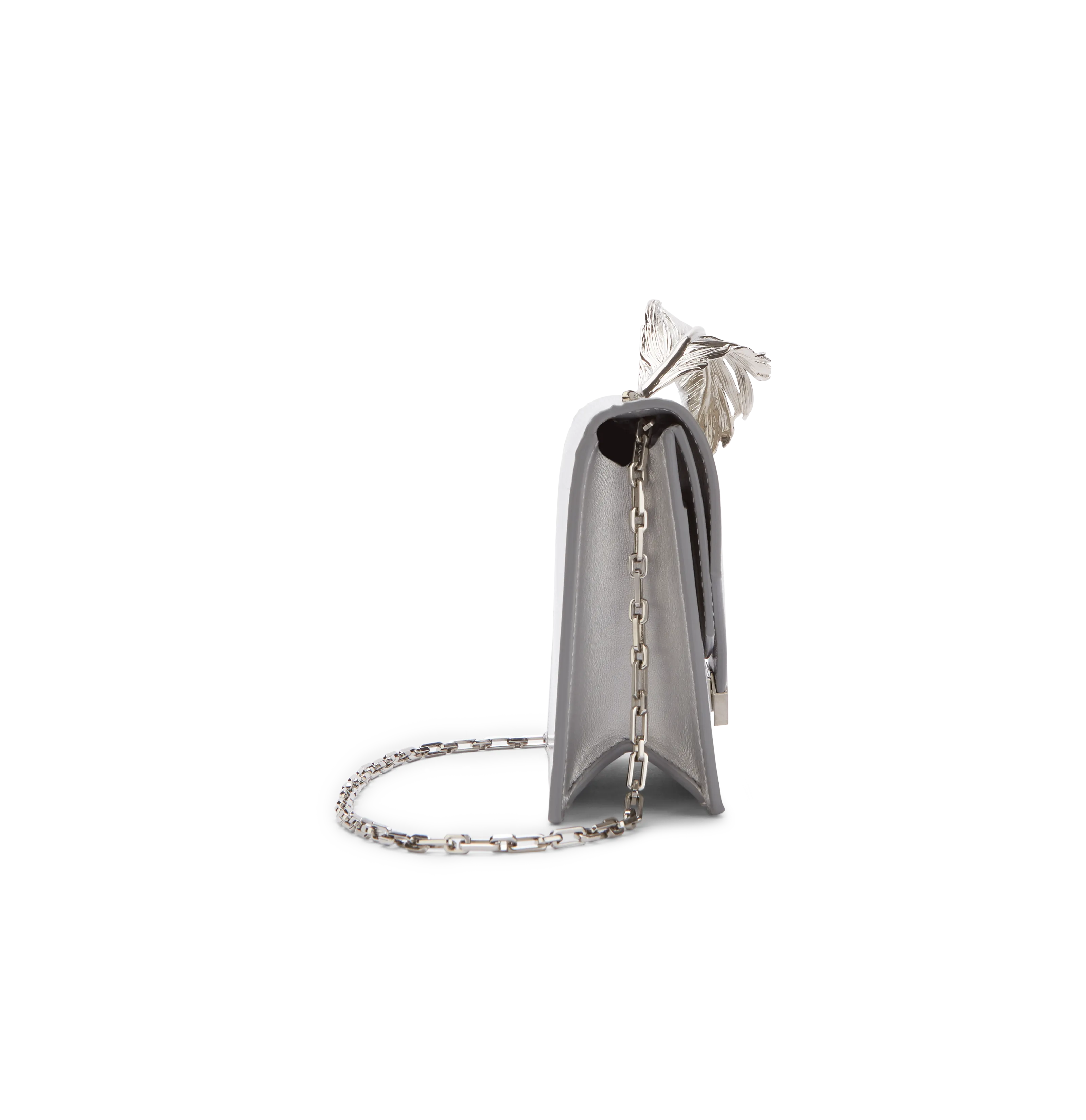 Silver Nappa and Caviar Calf Leather With Silver Feather
