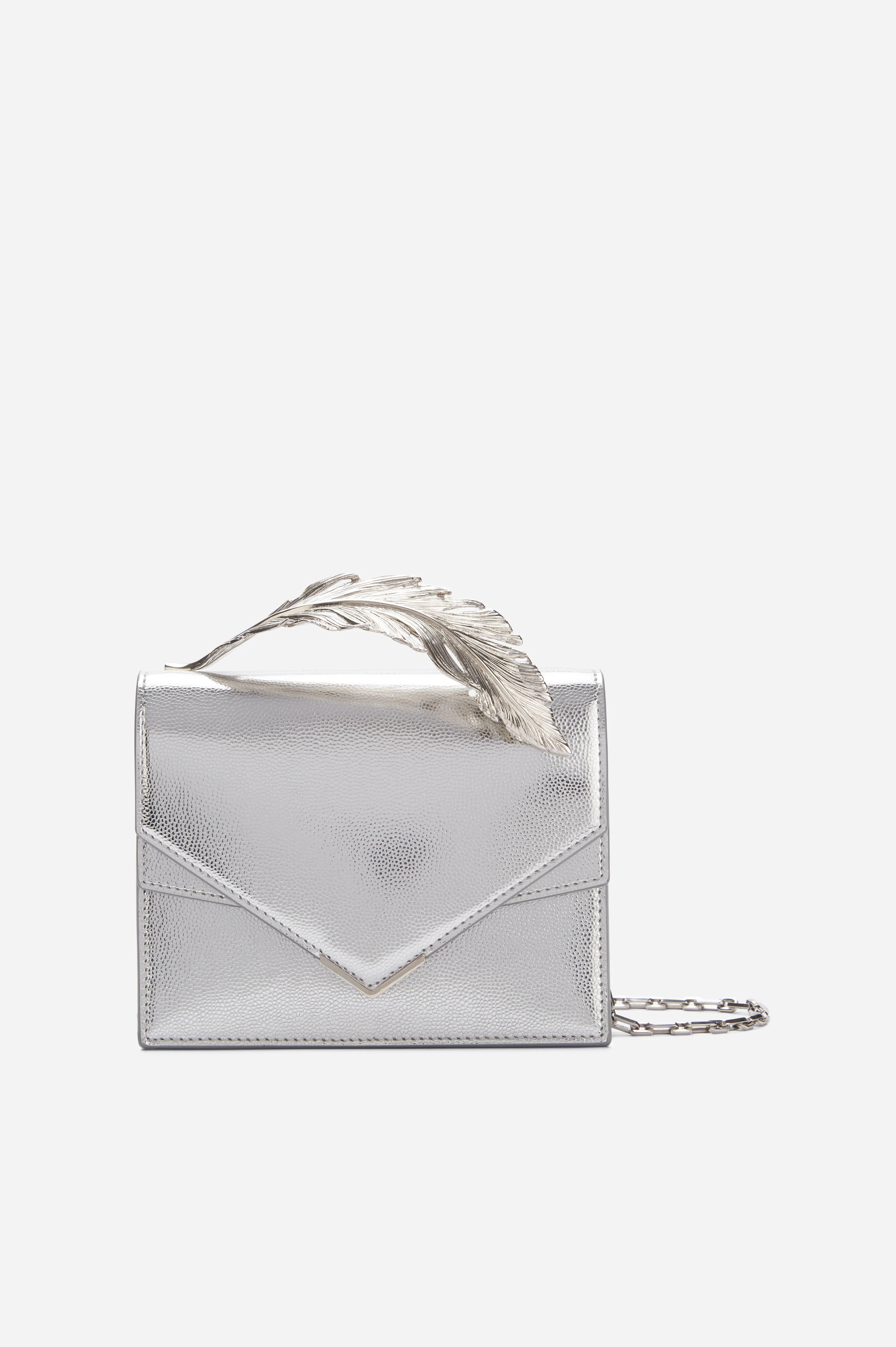 Silver Nappa and Caviar Calf Leather With Silver Feather
