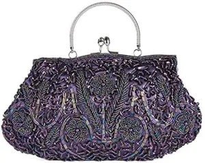 Simcat Beaded Sequin Flower Evening Purse Large Clutch Bag
