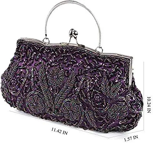 Simcat Beaded Sequin Flower Evening Purse Large Clutch Bag