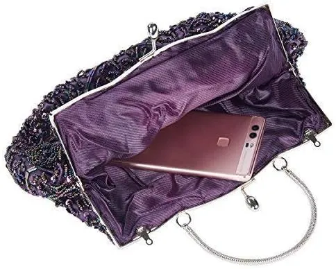 Simcat Beaded Sequin Flower Evening Purse Large Clutch Bag