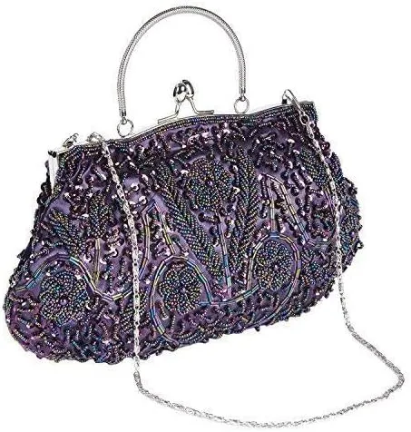 Simcat Beaded Sequin Flower Evening Purse Large Clutch Bag
