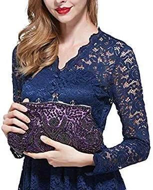 Simcat Beaded Sequin Flower Evening Purse Large Clutch Bag