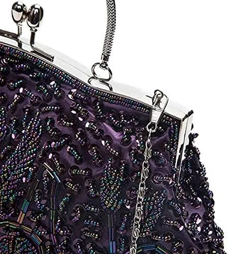 Simcat Beaded Sequin Flower Evening Purse Large Clutch Bag