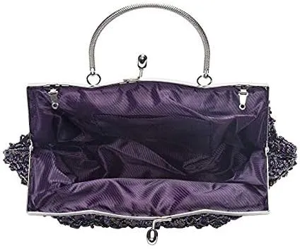 Simcat Beaded Sequin Flower Evening Purse Large Clutch Bag