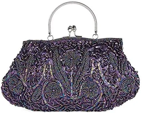 Simcat Beaded Sequin Flower Evening Purse Large Clutch Bag
