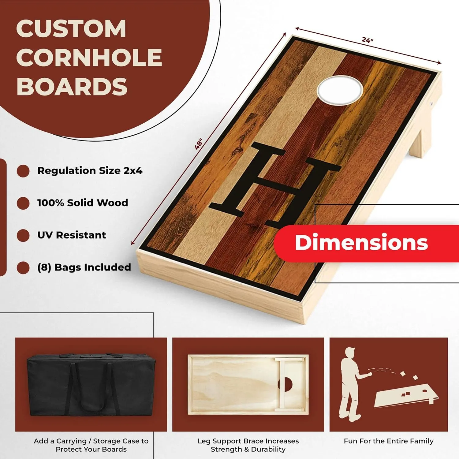 Skip's Garage Personalized Burned Wood Monogram Cornhole Boards - Custom Cornhole Boards - Portable Outdoor Lawn Game   Accessories