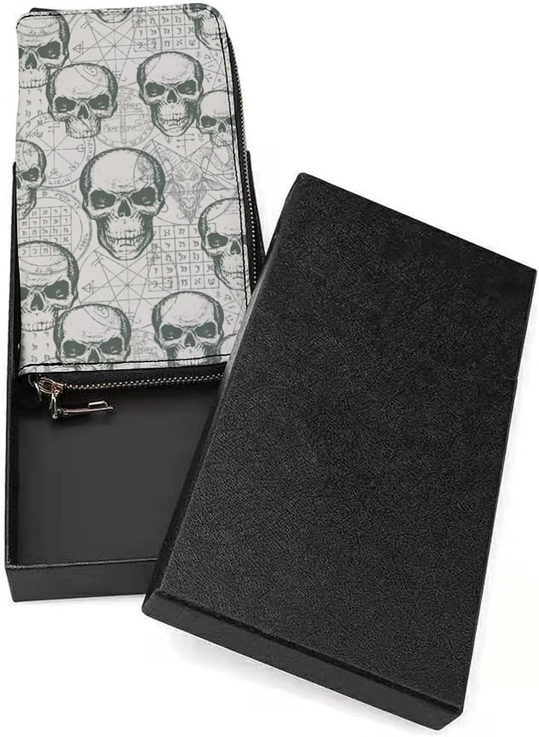 Skull on Occult Theme Women's Leather Long Large Capacity Wallet Clutch Wallet with Hand Strap
