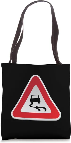 Slippery Road Sign Print Tote Bag