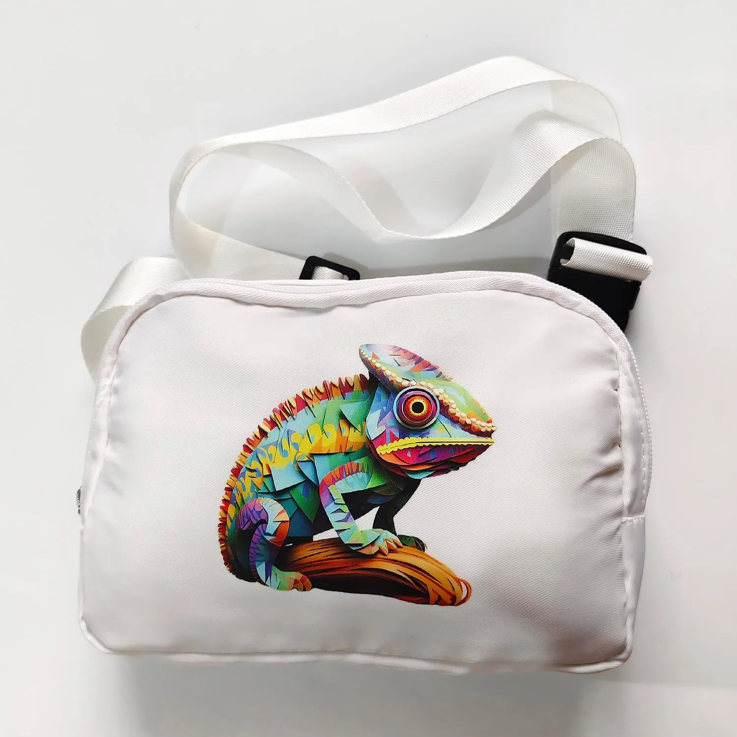 SMALL COLOR Custom Belt Bag Fanny Pack Bag Unisex Personalized Gifts Nylon Waist Bag with Name Text Logo Photo for Workout Running Traveling Hiking (White)