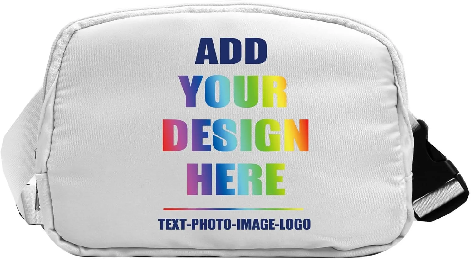 SMALL COLOR Custom Belt Bag Fanny Pack Bag Unisex Personalized Gifts Nylon Waist Bag with Name Text Logo Photo for Workout Running Traveling Hiking (White)