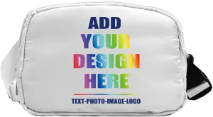 SMALL COLOR Custom Belt Bag Fanny Pack Bag Unisex Personalized Gifts Nylon Waist Bag with Name Text Logo Photo for Workout Running Traveling Hiking (White)