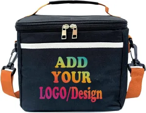 SMALL COLOR Personalized Lunch Cooler Box Bag Custom Insulated Tote Bag With Print Logo/Text/Photo (Single layer black)