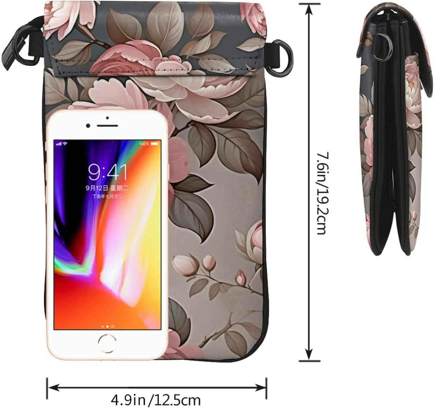 Small Crossbody Bags for Women,Leather Shoulder Bag for Cell Phone Purse with Strap and Native-American Printed