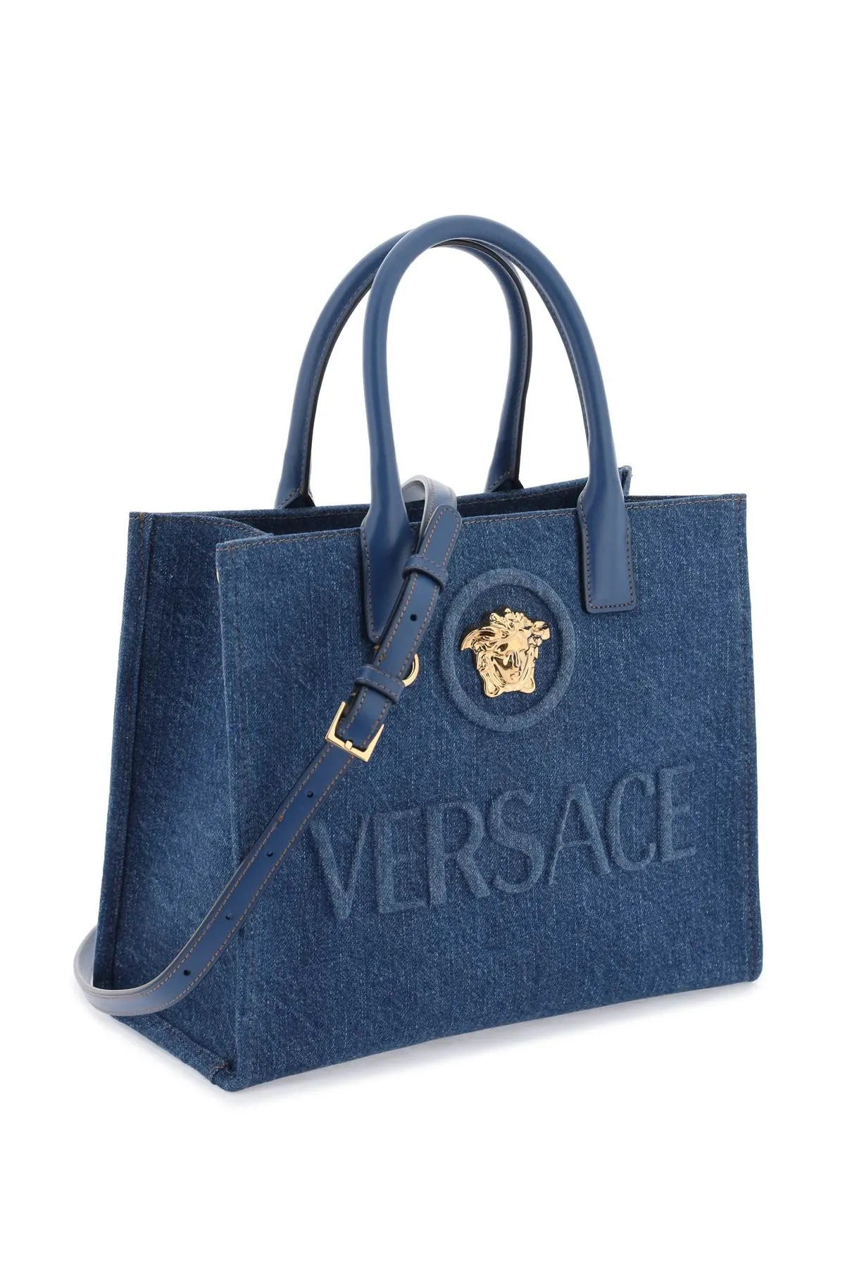 small denim la medusa tote bag