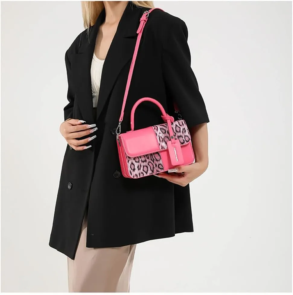 Small Leopard Print Top Handle Tote Bag with Shoulder Strap Cheetah Print Satchel Handbag Leopard Crossbody Shoulder Bag