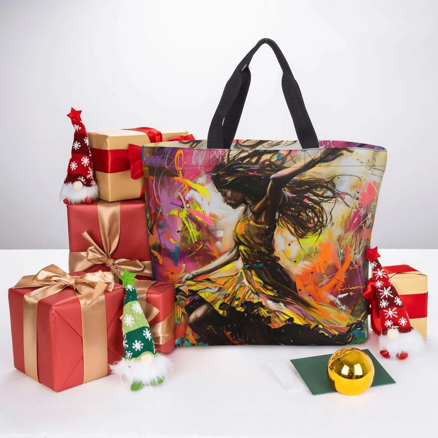 Small Rainbow Print Tote Bags Reusable Grocery Bag Shoulde Bag Handbag For Office Shopping Travel Women Casual Work