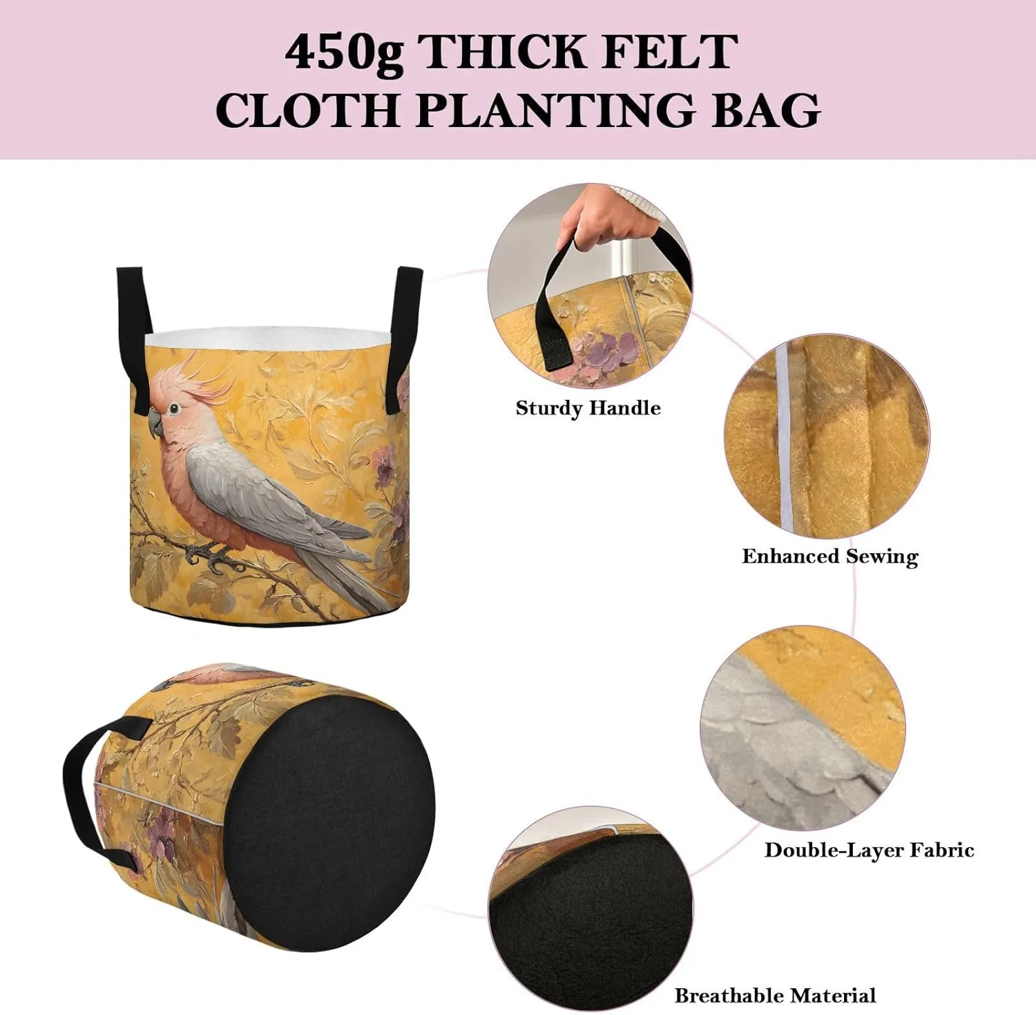 Soft Plant Grow Bags-Portrait Elegant Parrot, 7 Gallon Planting Pots Thickened for Gardening