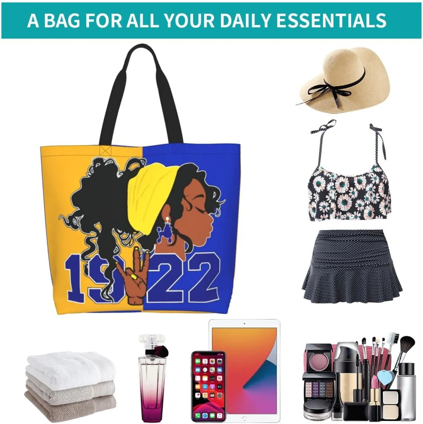 Sorority Tote Bag Sorority Gifts for Women 1922 Reusable Fashion Beach Bag Large Shoulder Shopping Bag