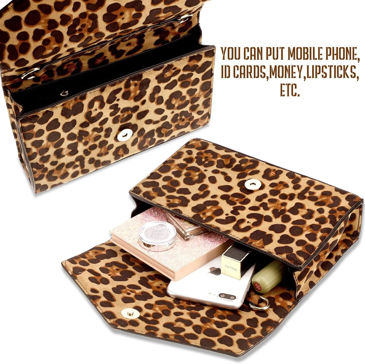 Sotiff 5 Pcs Women Leopard Purse Leopard Jewelry Set Necklaces Clutch Earring Leather Wrap Bracelets Long Tassel Pendant
