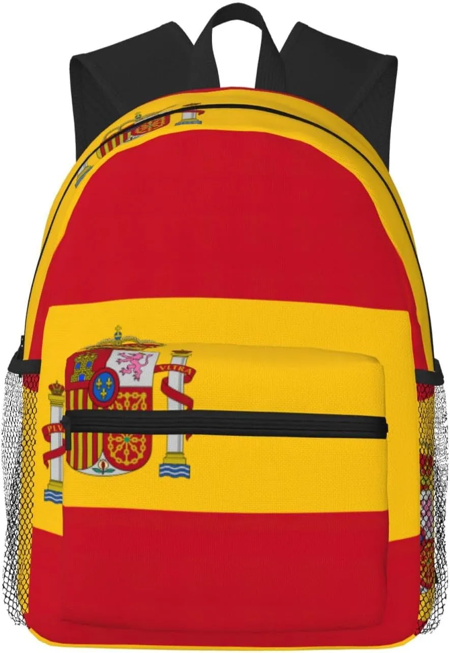 Spanish Flag Print Comfortable Backpack Ideal For Travel, Outdoor And Everyday Use, Unisex
