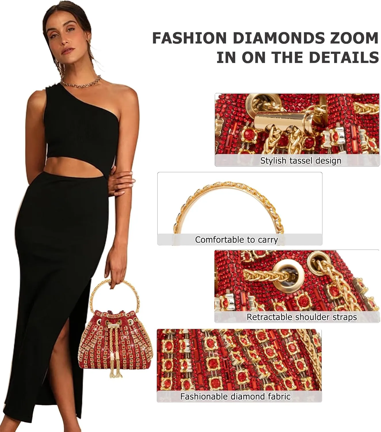 Sparkly Diamond Evening Bag Clutch Purses for Women Rhinestone Purse Glitter Handbag for Party Prom Cocktail Wedding