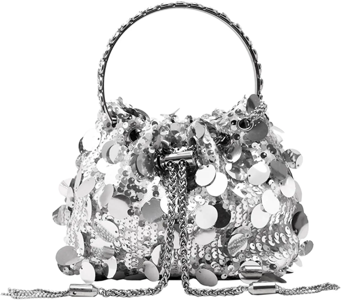 Sparkly Sequin Evening Handbags Purse for Women Glitter Clutch Crossbody Bag for Evening Wedding Party Prom(Silver)