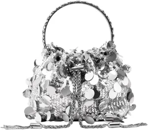 Sparkly Sequin Evening Handbags Purse for Women Glitter Clutch Crossbody Bag for Evening Wedding Party Prom(Silver)