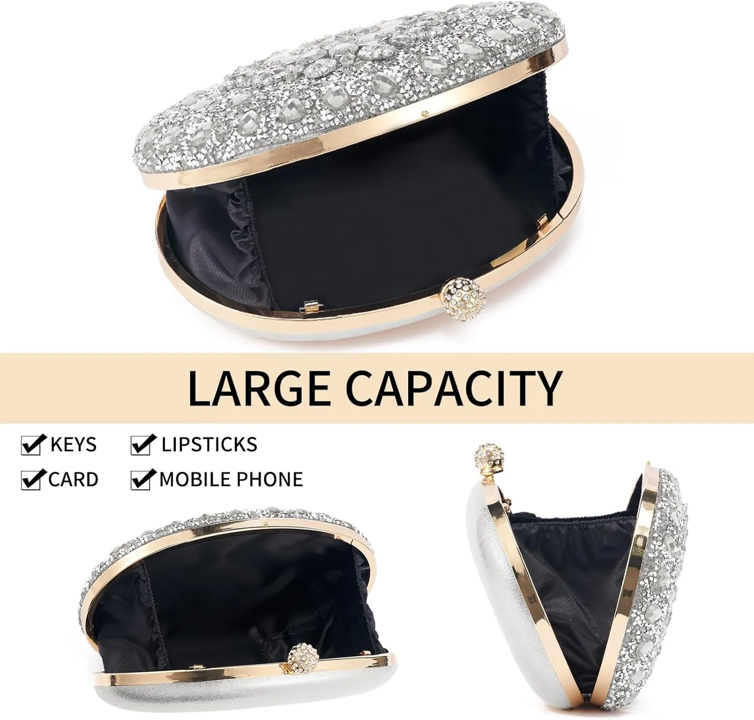 Sparkly Women's Evening Clutch Purses Rhinestone Bag Luxury Handbags For Weddings Formal Prom Party