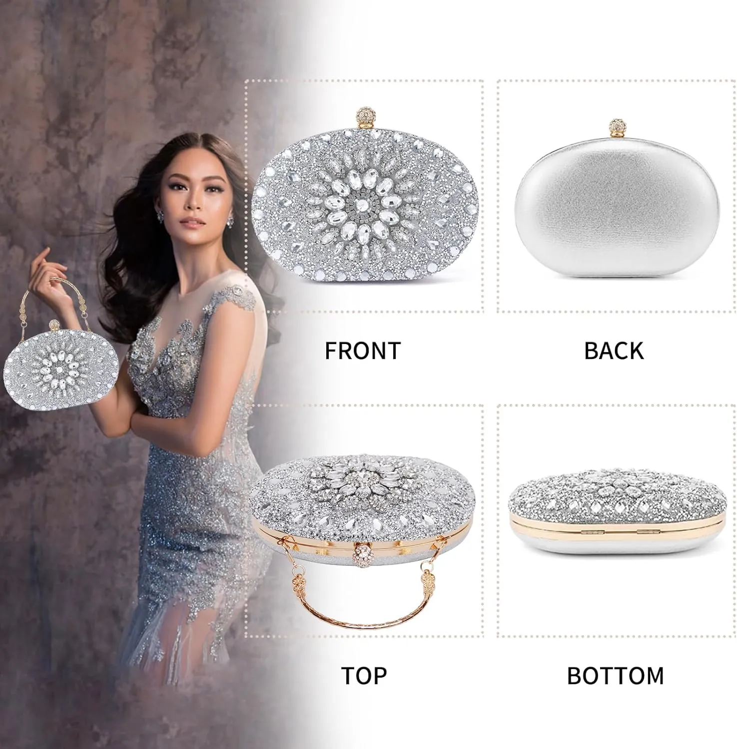 Sparkly Women's Evening Clutch Purses Rhinestone Bag Luxury Handbags For Weddings Formal Prom Party