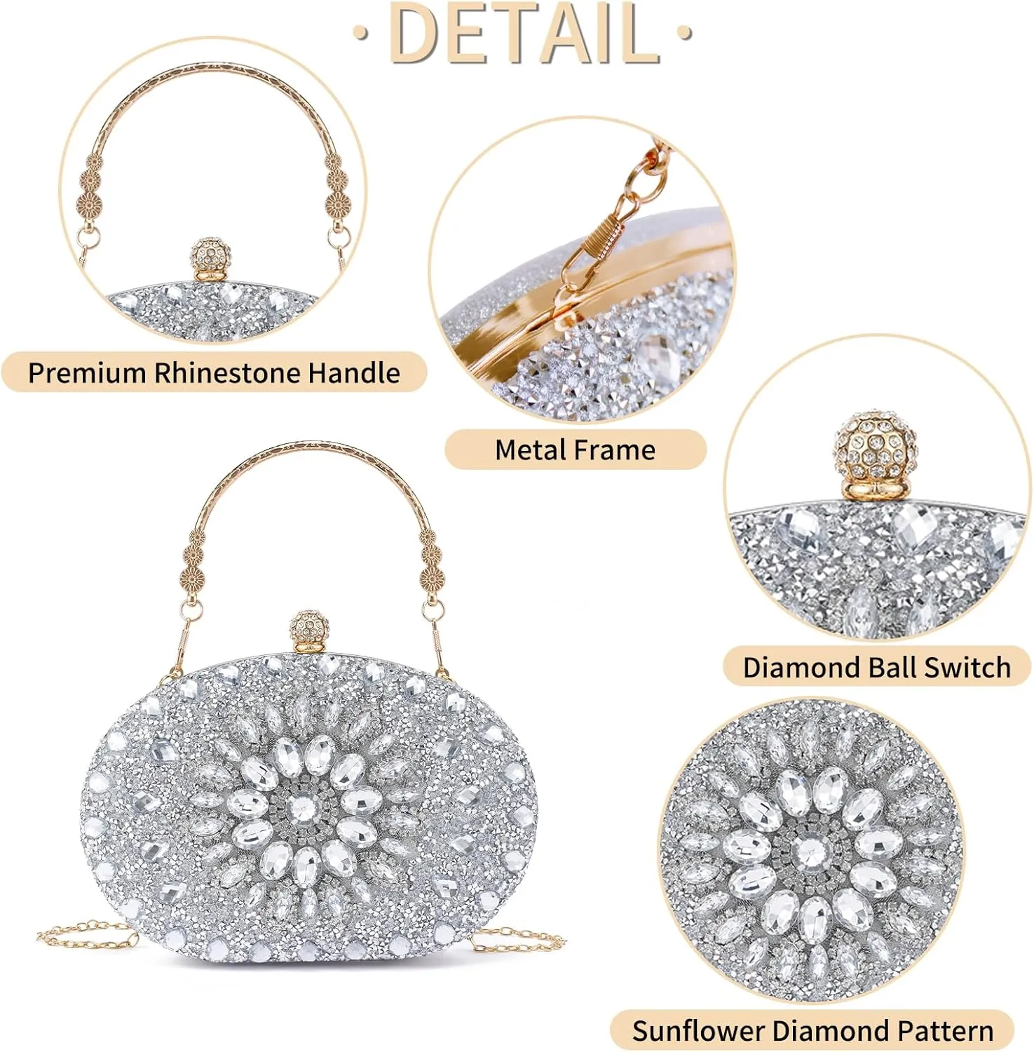 Sparkly Women's Evening Clutch Purses Rhinestone Bag Luxury Handbags For Weddings Formal Prom Party