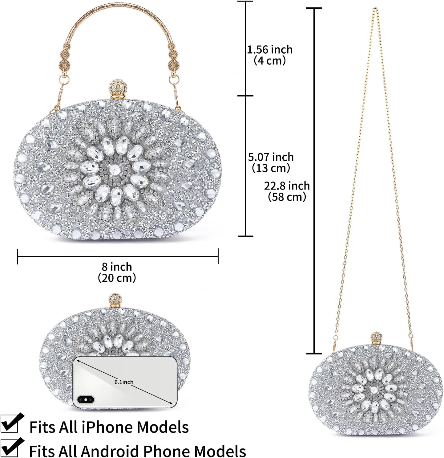 Sparkly Women's Evening Clutch Purses Rhinestone Bag Luxury Handbags For Weddings Formal Prom Party