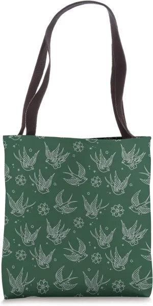 Sparrows and flowers American Traditional Tattoo Flash Print Tote Bag
