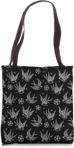 Sparrows and flowers American Traditional Tattoo Flash Print Tote Bag