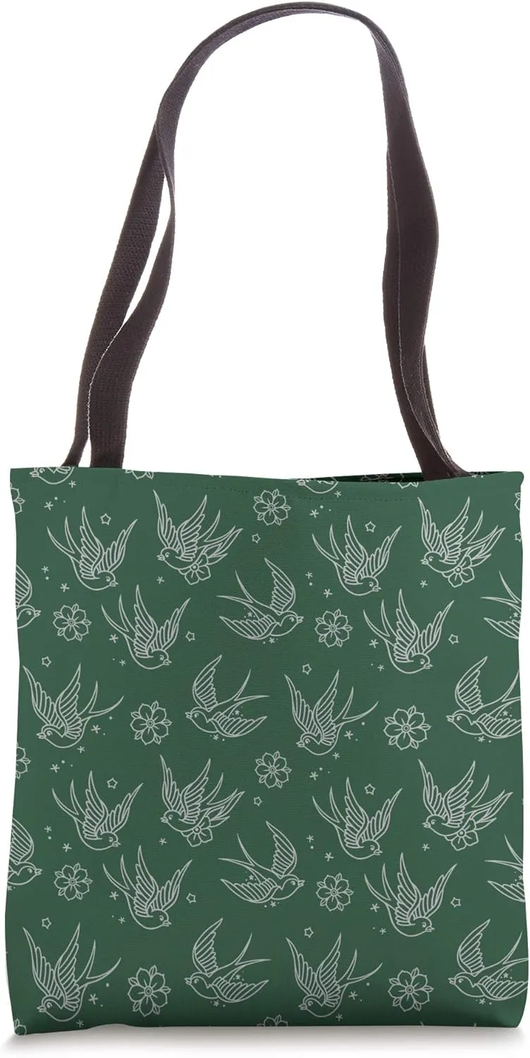 Sparrows and flowers American Traditional Tattoo Flash Print Tote Bag