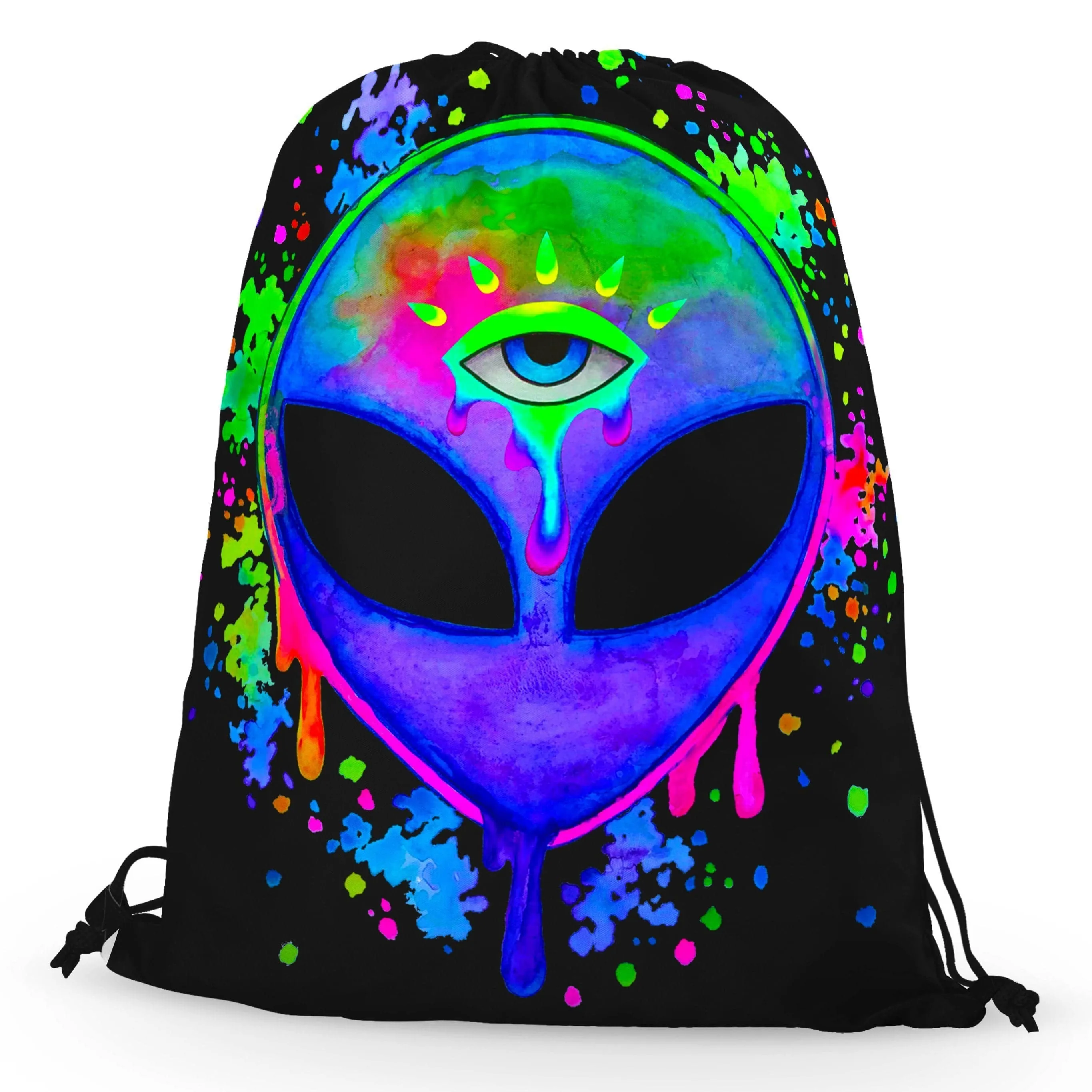 Splatter Alien Drawstring Bag
