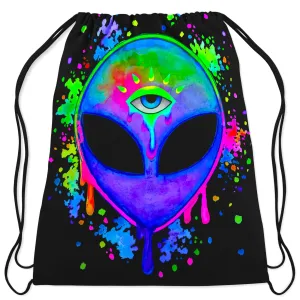 Splatter Alien Drawstring Bag