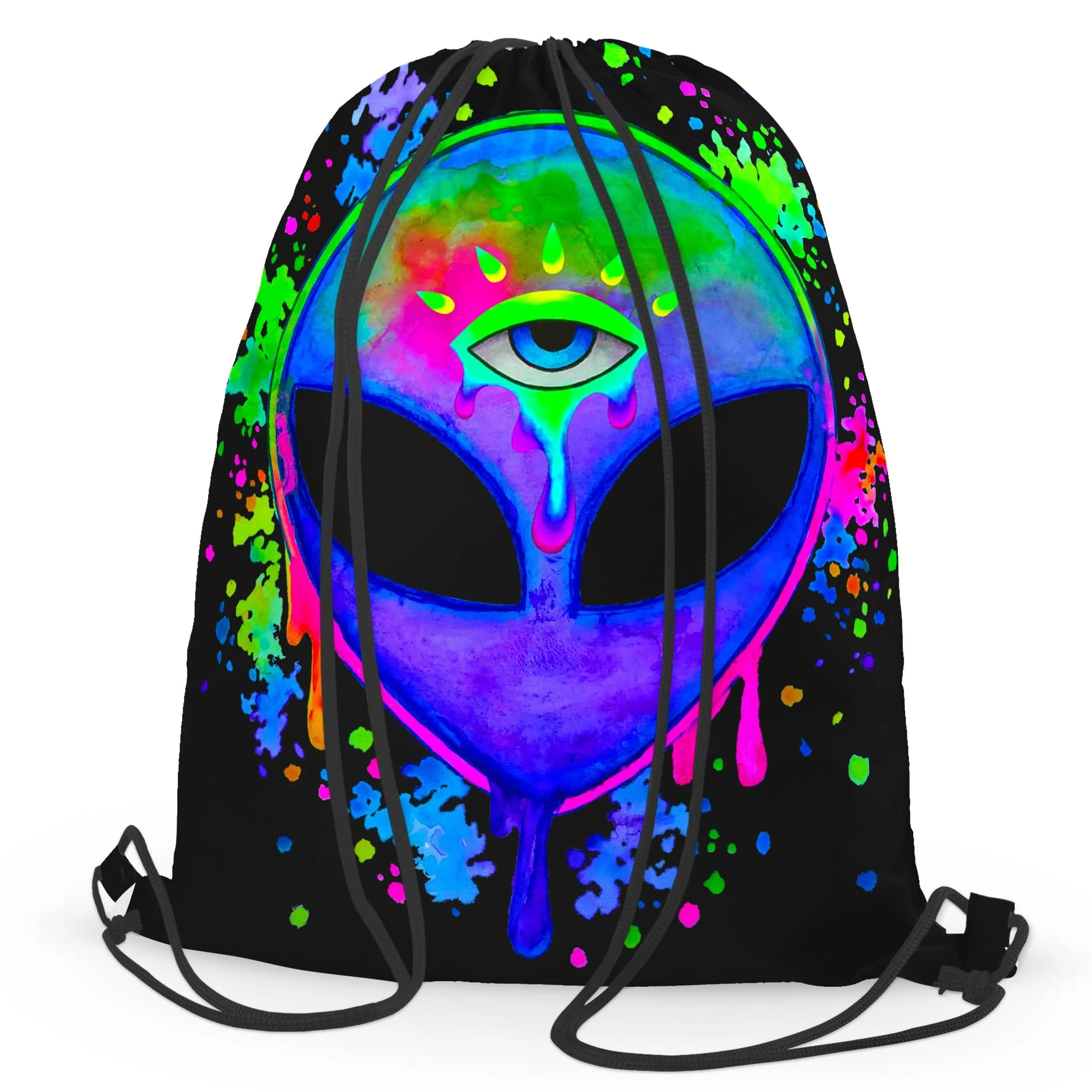 Splatter Alien Drawstring Bag
