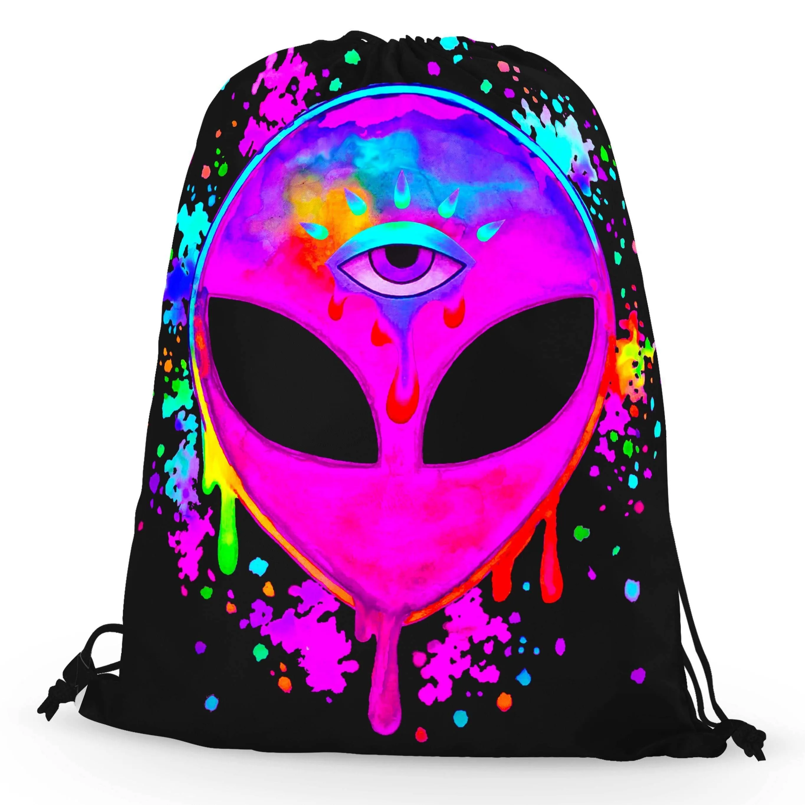 Splatter Alien Pink Drawstring Bag