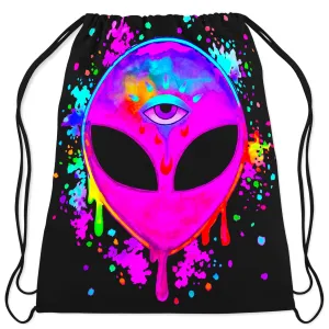 Splatter Alien Pink Drawstring Bag