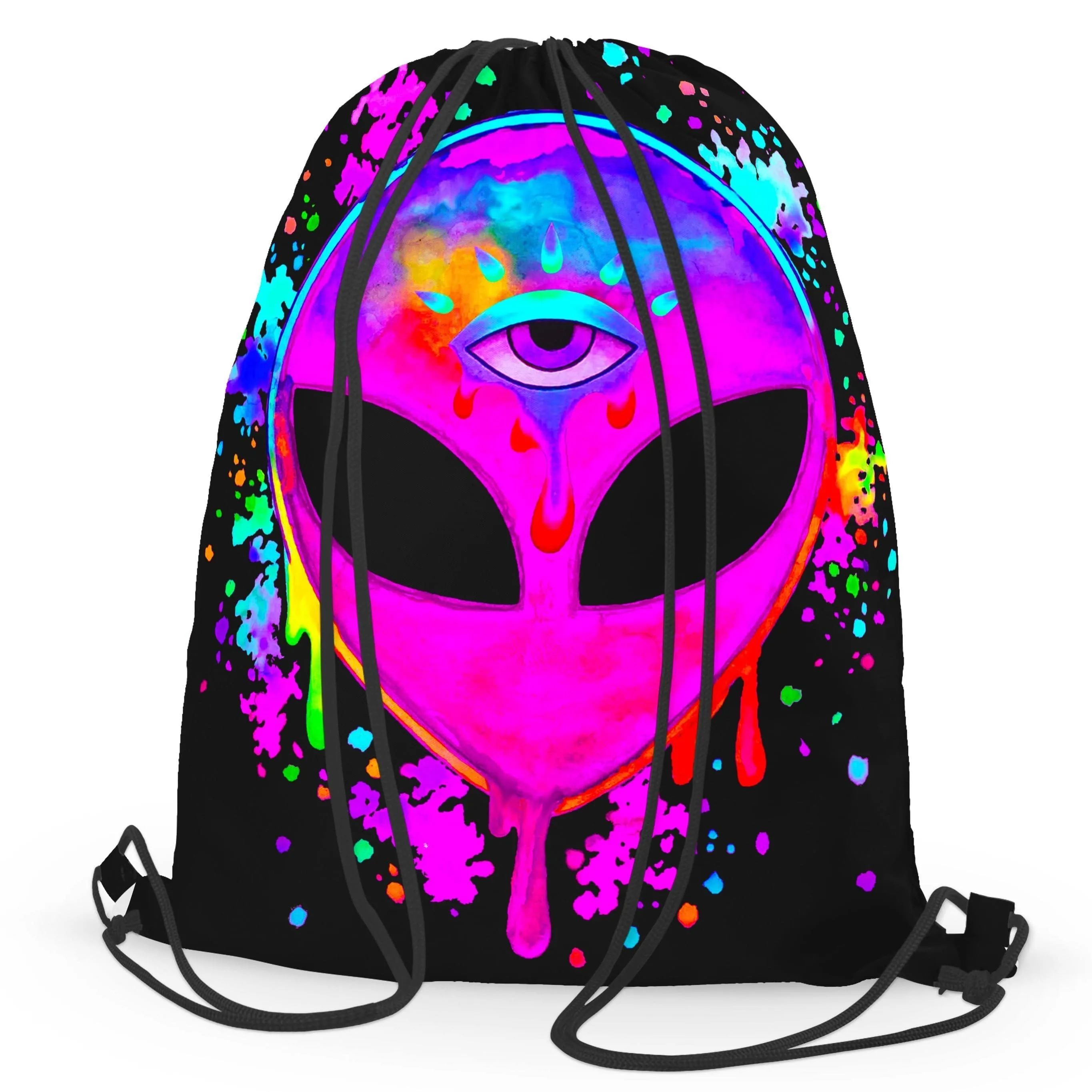 Splatter Alien Pink Drawstring Bag