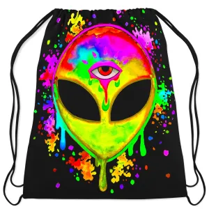 Splatter Alien Yellow Drawstring Bag