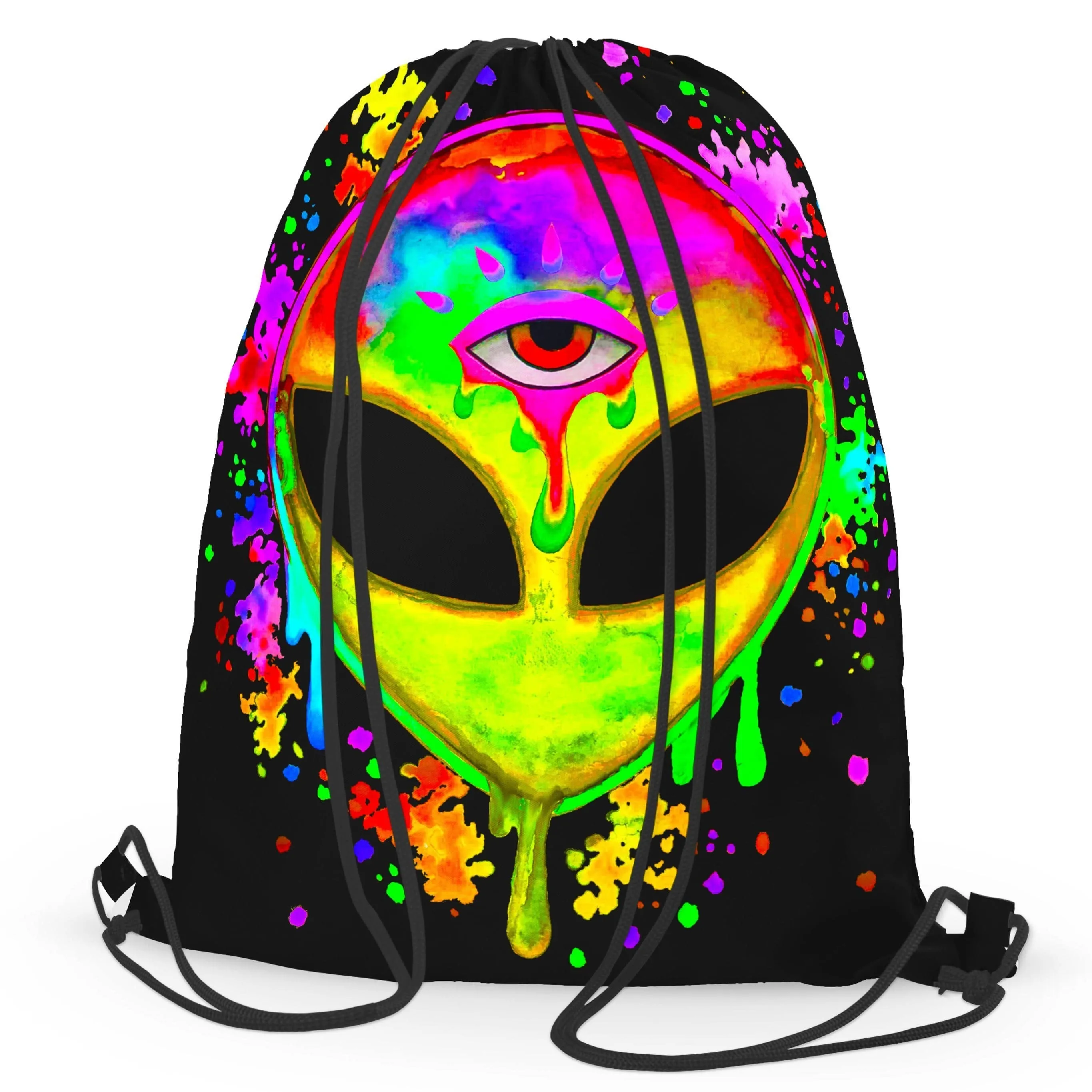 Splatter Alien Yellow Drawstring Bag