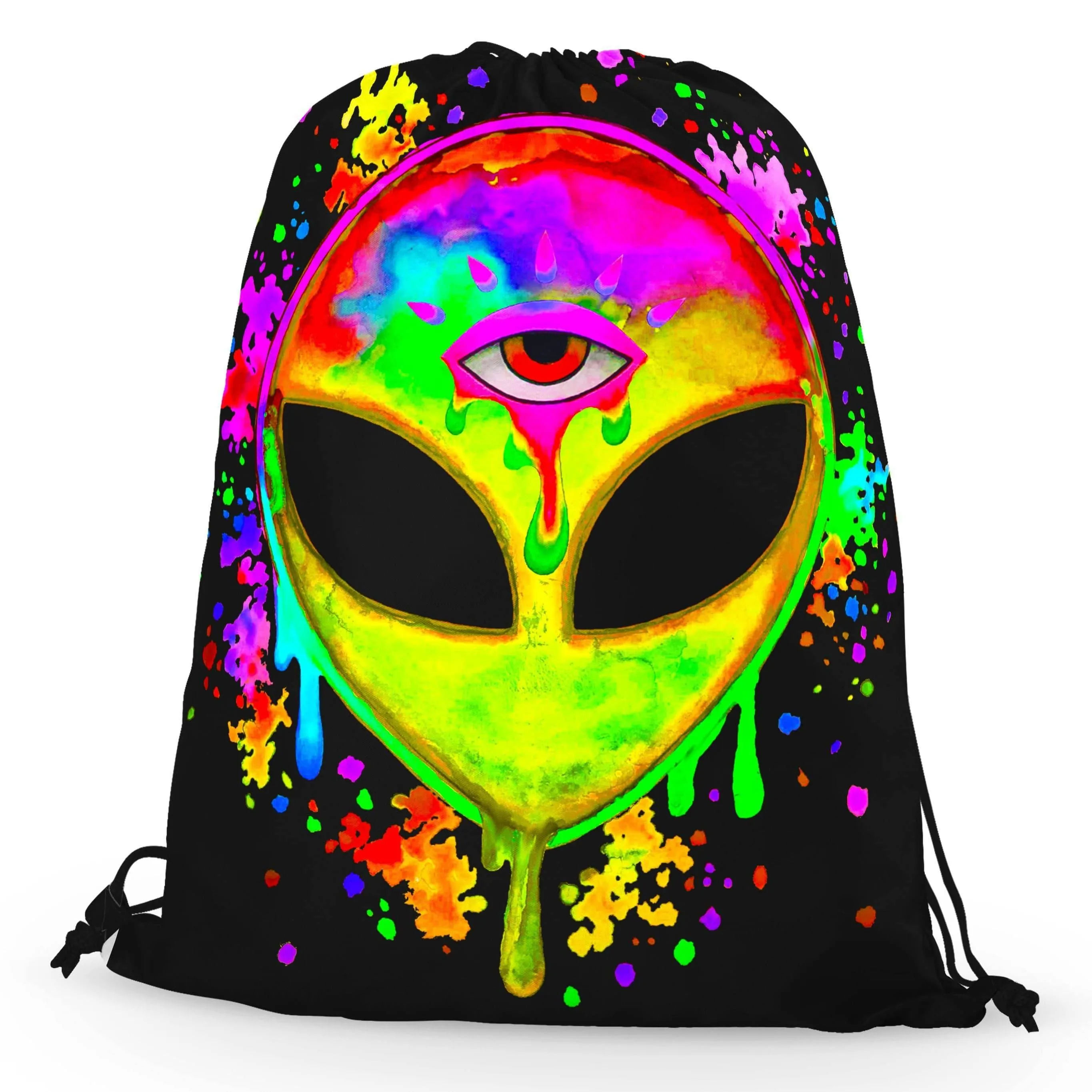 Splatter Alien Yellow Drawstring Bag