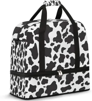 Sports Duffel Bag, Foldable Cow Print Travel Duffel Bag, Gym Yoga Beach Bag Weekender Overnight Bag with Shoes Compartment for Men Women, Animal Fur