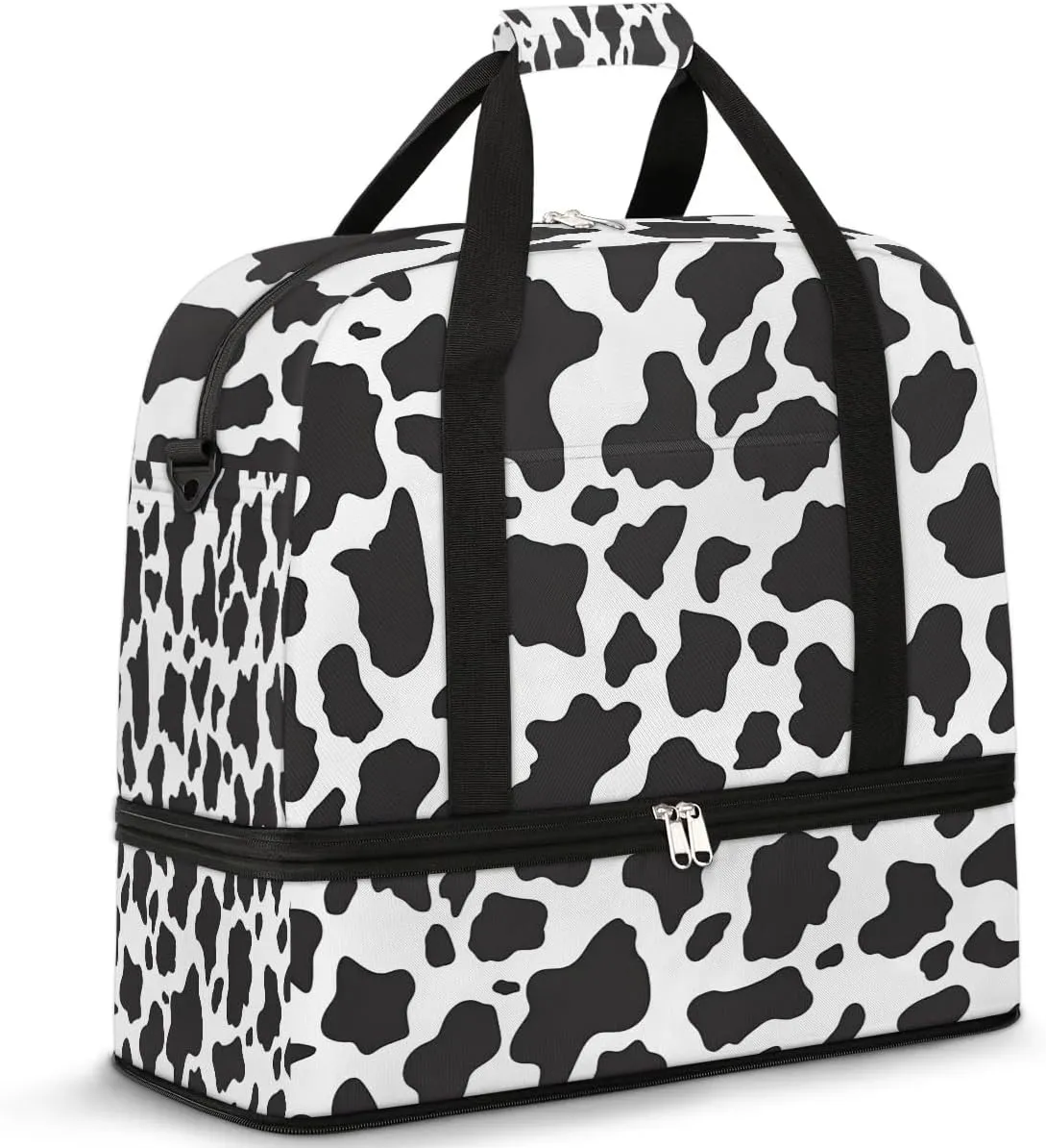 Sports Duffel Bag, Foldable Cow Print Travel Duffel Bag, Gym Yoga Beach Bag Weekender Overnight Bag with Shoes Compartment for Men Women, Animal Fur