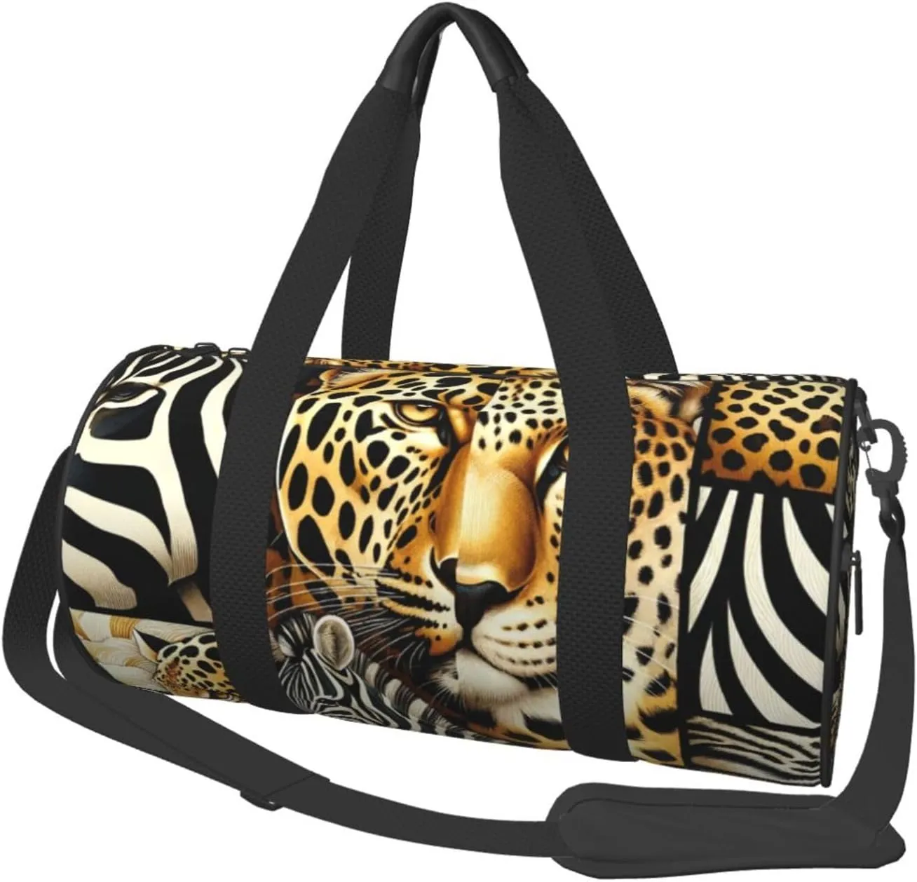 Sports Duffel Bag Zebra-Leopard-Print Foldable Travel Tote Bag Weekender Sleepover Carry On Bag