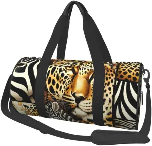 Sports Duffel Bag Zebra-Leopard-Print Foldable Travel Tote Bag Weekender Sleepover Carry On Bag